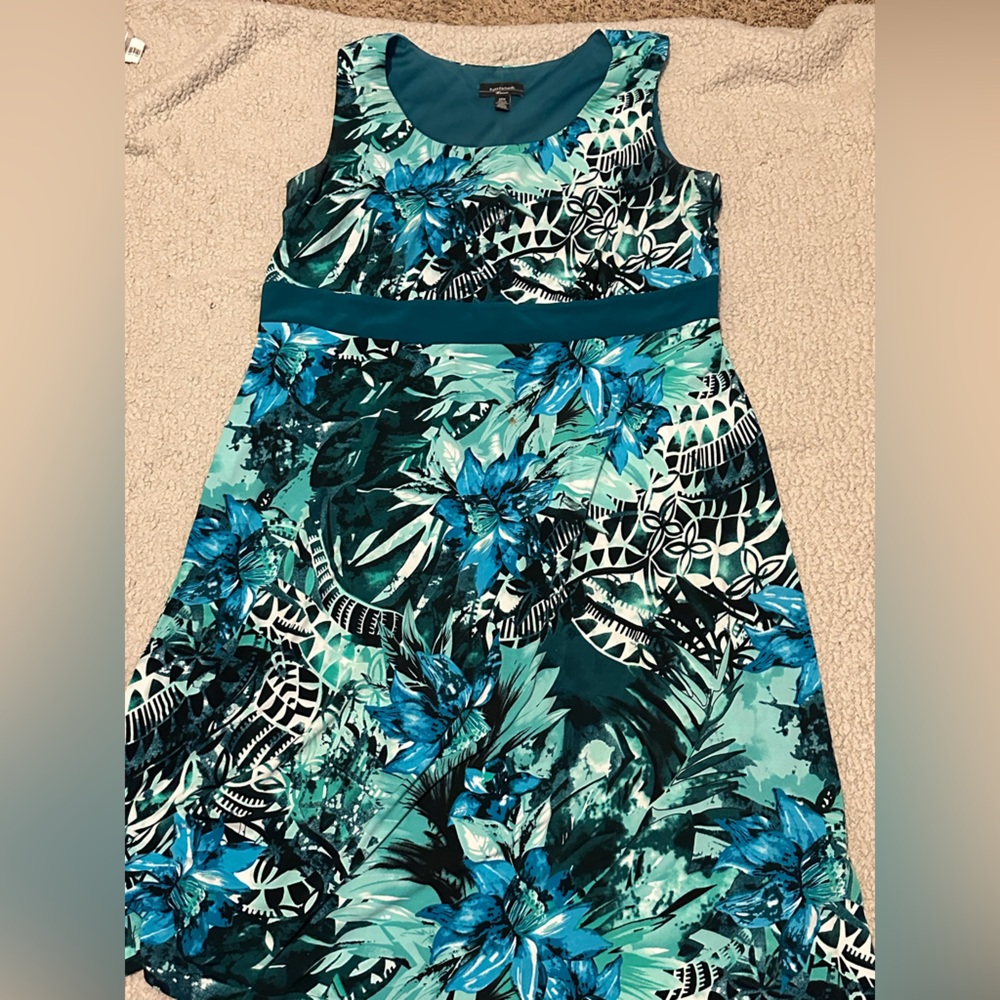 R&M Richards Teal and Black Floral Dress